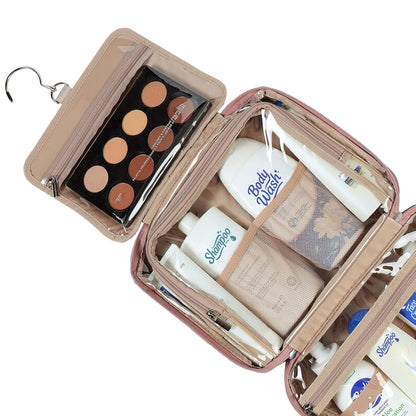 NISHEL Travel Toiletry Bag for Women Large Capacity, Makeup Essentials Organizer, Hanging Case for Accessories, Cosmetics, Rosewood-Pink