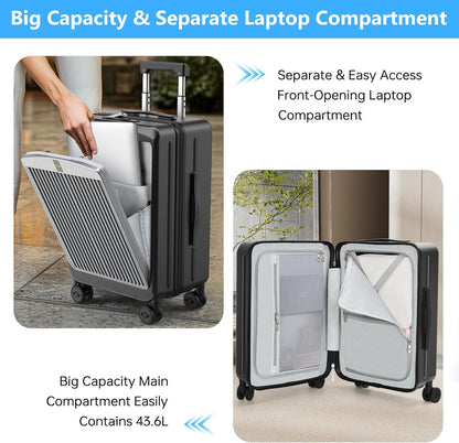 MGB Carry on Luggage 22x14x9 Airline Approved, Durable PC Hardside Suitcase with TSA Lock for Business Trip, 20 Inch Carry-on Luggage, USB Port & 360°Spinner Wheels