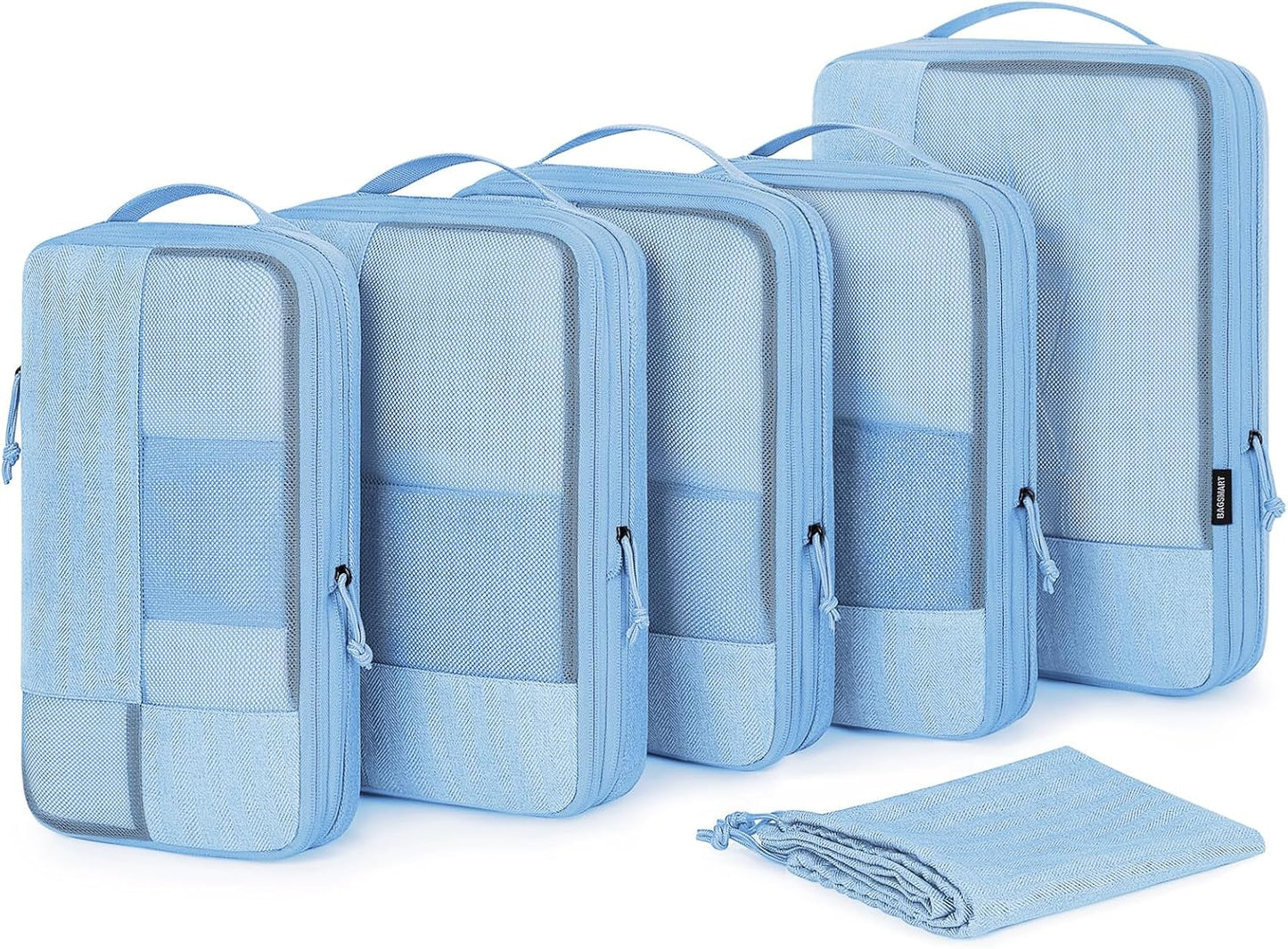 BAGSMART Compression Packing Cubes for Travel, 6 Set Packing Cubes for Carry on Suitcases, Compression Travel Cubes & Suitcase Organizer for Packing with Shoe Bag Sky Blue