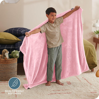 Bare Home Fleece Blanket - Kid Size - Ultra-Soft Lightweight for Bed, Sofa, and Couch - Luxury Microplush - Cozy Warm Blanket (Kid, Light Pink)