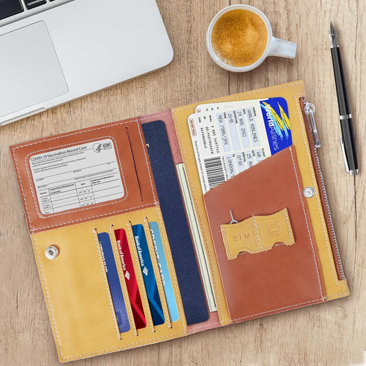 Genuine Leather Travel Passport Wallet, Slim RFID Blocking Holder for Secure Travel and Document Organization (Brown)