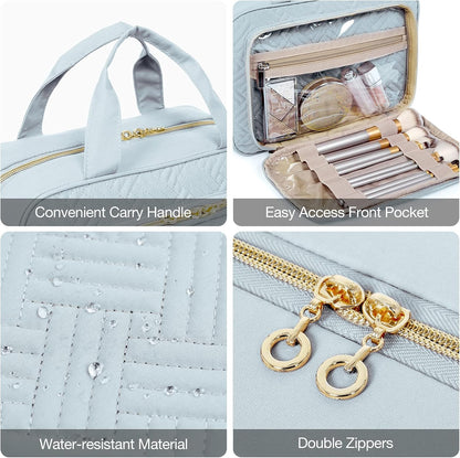 BAGSMART Toiletry Bag Hanging Travel Makeup Organizer with TSA Approved Transparent Cosmetic Bag Makeup Bag for Full Sized Toiletries, Large-Light Blue