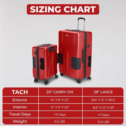 Tach V3.1 Hard Shell 2 Piece Luggage Set - 20 & 28 inch Luggage | Carry On & Large Checked Suitcases | Patented Built-In Connecting System | Rolling Suitcase Links 9 Bags (Wine Red)