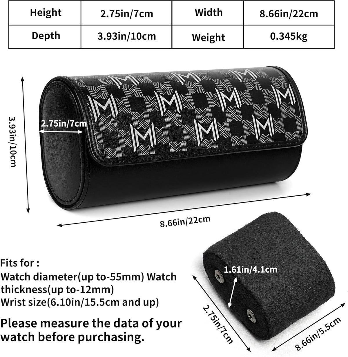 MOZSLY Watch Roll Travel Case 3 Slots Portable Watches Box Organizer Storage Holder Pattern PU Leather