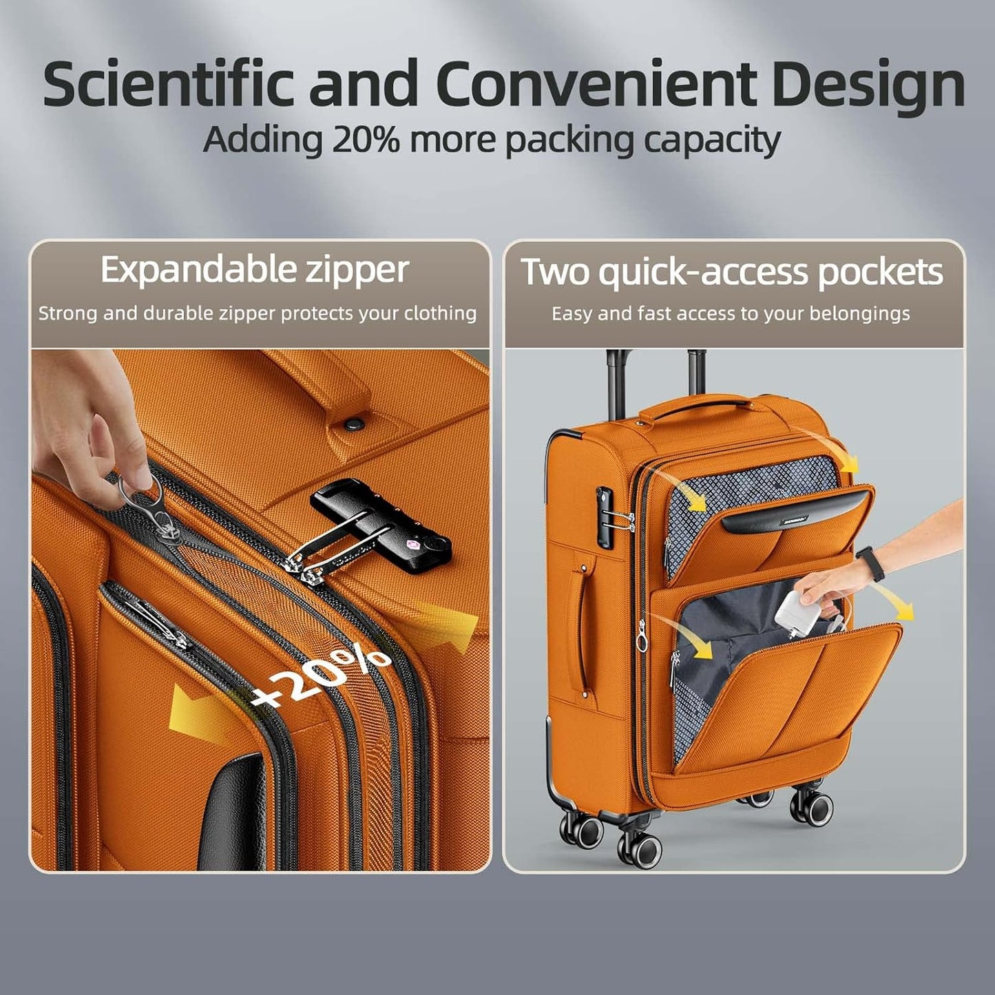 SHOWKOO Luggage Sets 3 Piece Softside Expandable Lightweight Durable Suitcase Sets Double Spinner Wheels TSA Lock Hot Orange (20in/24in/28in)