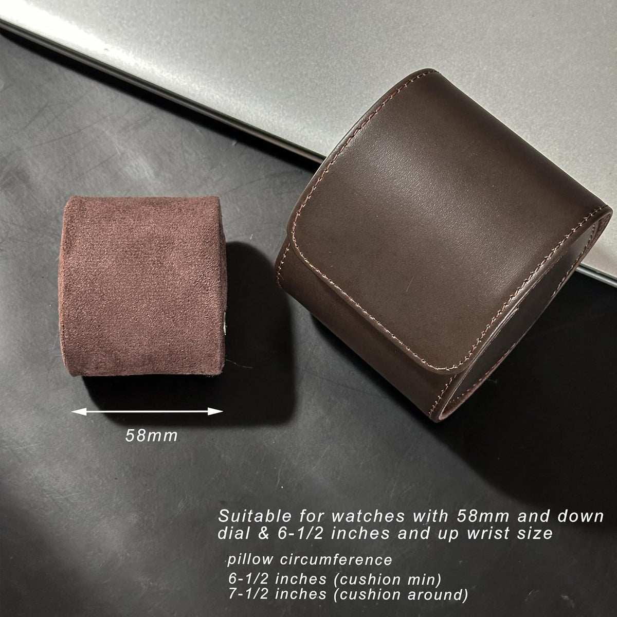 Longjet Watch Roll Travel Case for Men Portable Watches Organizer Box with Removable Velvet Pillow Holder (1 Slot Chocolate Brown/Genuine Leather)