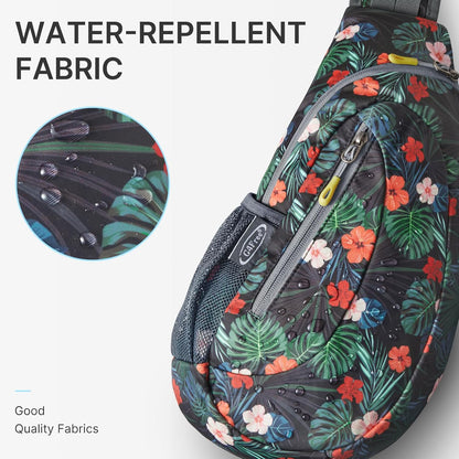 G4Free Sling Bag for Men Women, Small Crossbody Backpack Lightweight Chest Shoulder Bags for Travel, Outdoor and Sports (Flower Black)