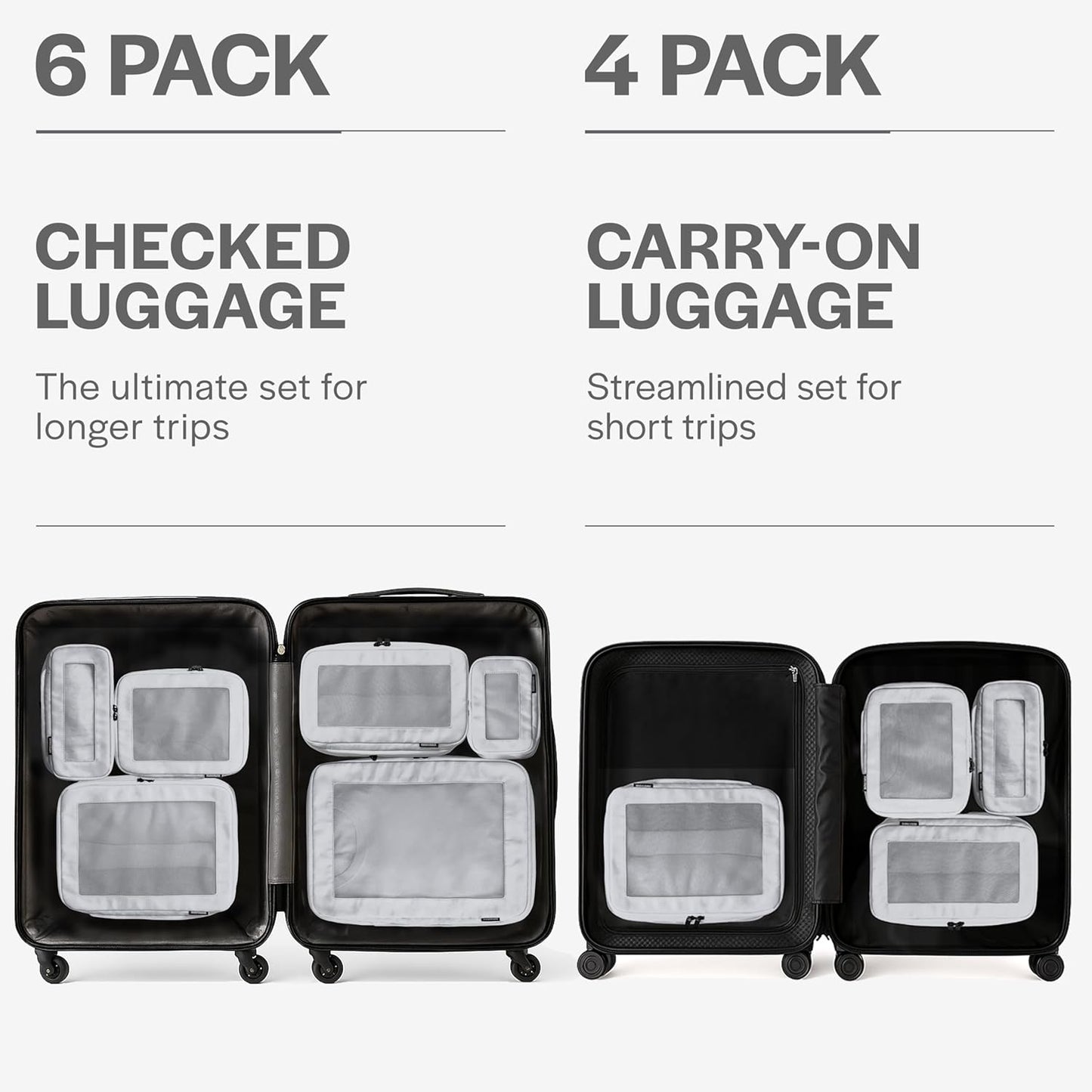 Compression Packing Cubes for Travel - Luggage Organizer Bags - Double Zipper Packing Cubes for Suitcases (4-Pack, Light Grey)