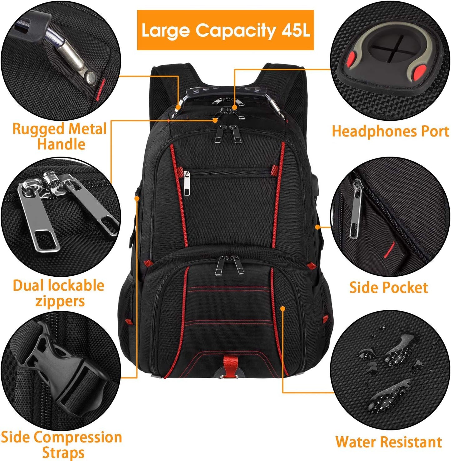 LTINVECK Travel Laptop Backpack, Extra Large Backpack for Men Women with USB Charging Port, TSA Friendly Heavy Duty Big Business Computer Backpacks Bag Fit 17 Inch Laptops, RFID Backbag