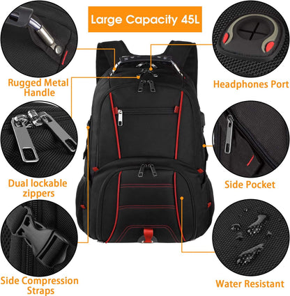 LTINVECK Travel Laptop Backpack, Extra Large Backpack for Men Women with USB Charging Port, TSA Friendly Heavy Duty Big Business Computer Backpacks Bag Fit 17 Inch Laptops, RFID Backbag