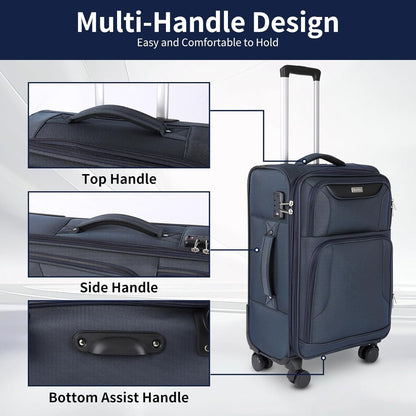 3-Piece Softside Expandable Luggage Set with Front Open Pocket, Lightweight and Durable Oxford Fabric Suitcase Set with TSA Lock (Blue, 20in/24in/28in)