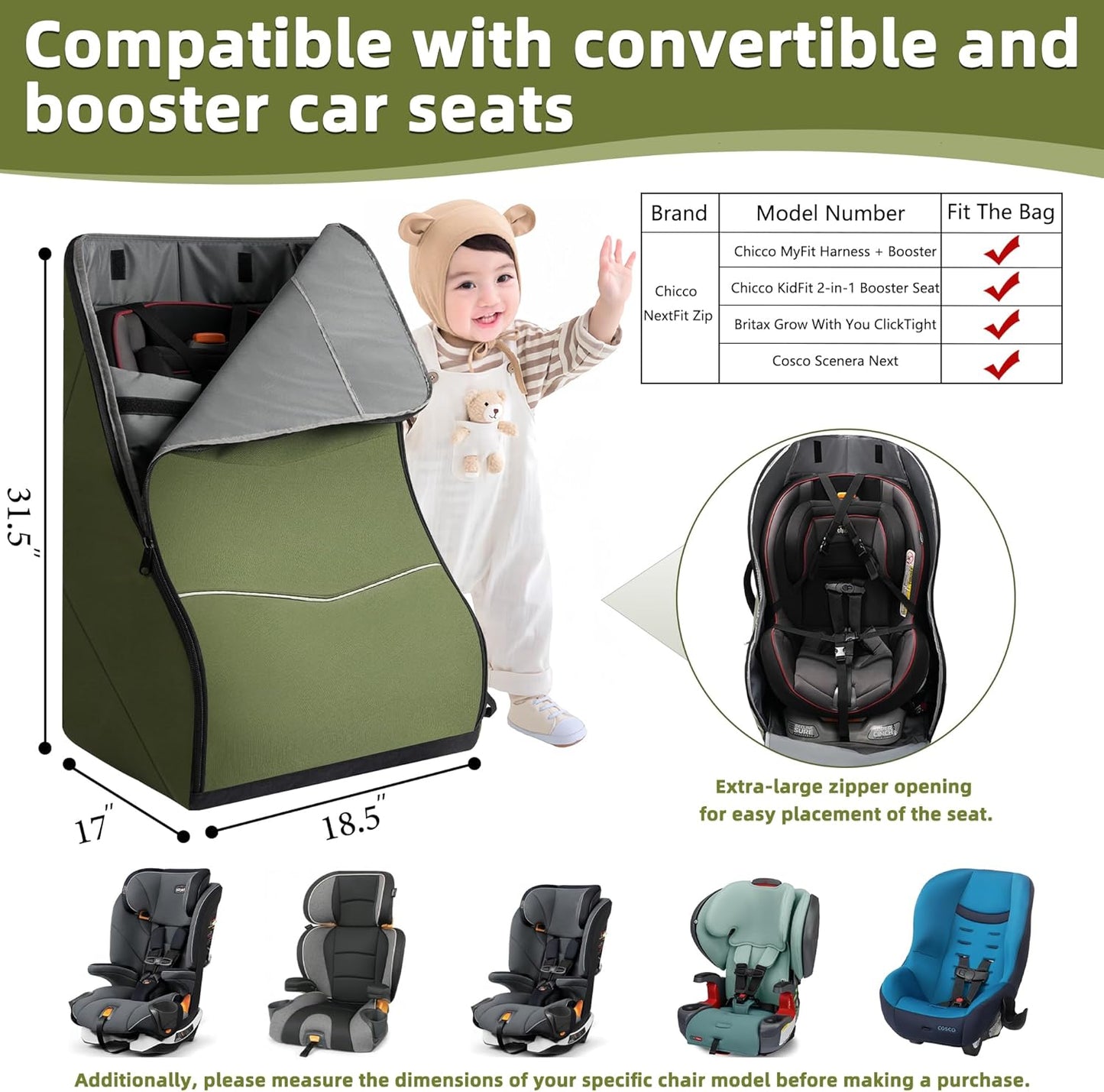 Padded Car Seat Travel Bag for Airplane – Waterproof Heavy Duty Carseat Backpack for Airport – Fits Infant, Convertible & Booster Seats – Airline Approved Travel Car Seat Cover