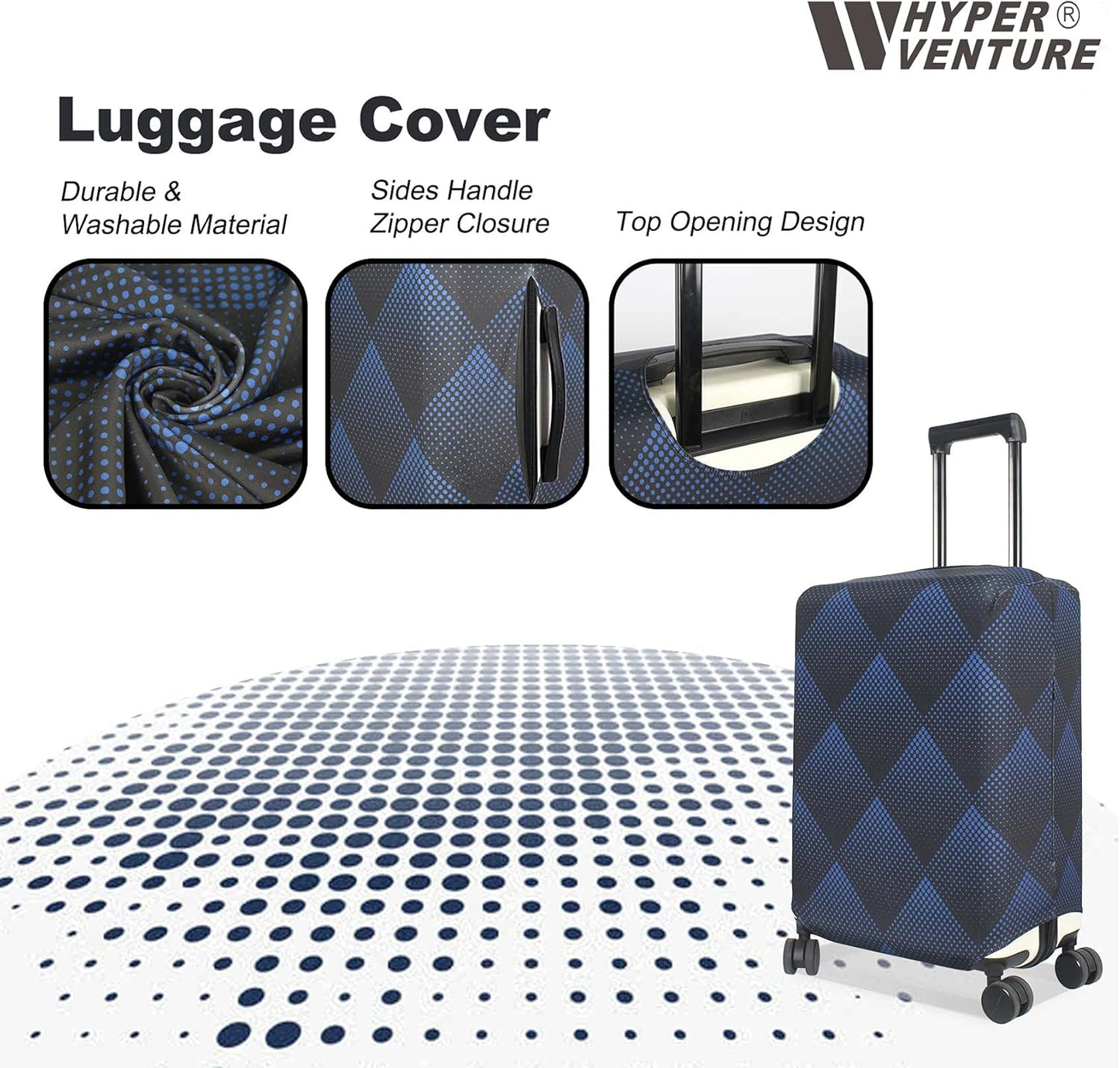HYPER VENTURE Washable Luggage Cover - Fashion Suitcase Protector Fits 27-30 Inch Luggage (Blue Cube, L)