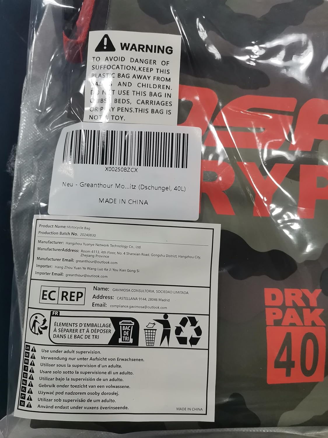 Waterproof Duffel& Luggage Bag - Motorcycle Dry Bag Tail Saddle Bags with Roll Top Closure,Large Storage Space,for Camping, Kayaking, Fishing & Traveling(Jungle, 40L)