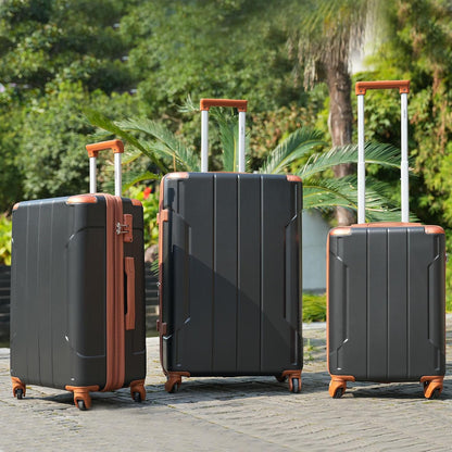 Merax 28 Inch Checked-Large Luggage with Wheels Aluminum Alloy Corner Hard Shell Suitcase TSA Luggage Suitcases for Travel Woman Men(Black Brown)