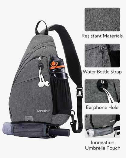 WATERFLY Large Crossbody Sling Bag: Over Shoulder Backpack Daypack Casual Cross Chest Side Pack
