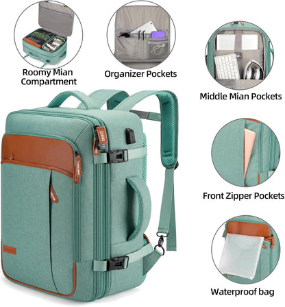 Travel Laptop Backpack,42L Carry on Luggage, Flight Approved Expandable Backpack,Business Anti Theft Weekender Bags for Women Men, Water Resistant Expandable Backpacks With 4 Packing Cubes