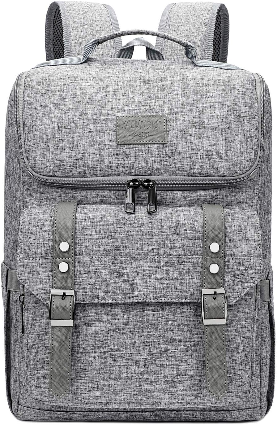 YALUNDISI Vintage Backpack Travel Laptop Backpack with usb Charging Port for Women & Men College Backpack Fits 15.6 Inch Laptop Grey