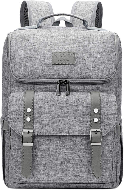 YALUNDISI Vintage Backpack Travel Laptop Backpack with usb Charging Port for Women & Men College Backpack Fits 15.6 Inch Laptop Grey
