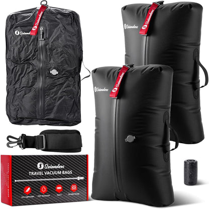 Vacuum Bags for Travel Luggage (2PCS + Wireless Pump), Vacuum Clothing Compression Bag with Adjustable Shoulder Strap, 50.6L Large Capacity, IP67 Waterproof, Reusable for Carry-on Luggage & Backpack