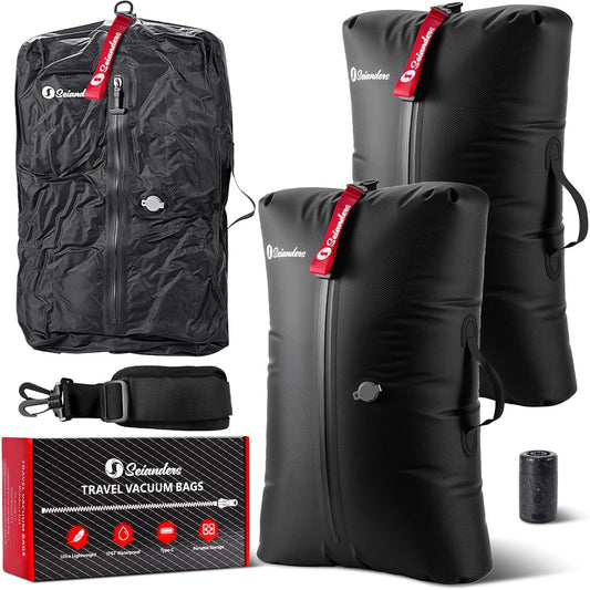 Vacuum Bags for Travel Luggage (2PCS + Wireless Pump), Vacuum Clothing Compression Bag with Adjustable Shoulder Strap, 50.6L Large Capacity, IP67 Waterproof, Reusable for Carry-on Luggage & Backpack