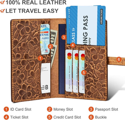 Genuine Leather Passport Holder for Women Men - RFID Blocking Slim Travel Wallet