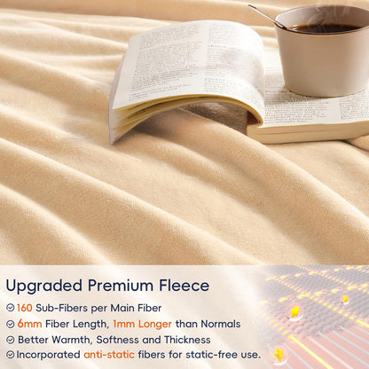 PHF Ultra Soft Fleece Blanket King Size, No Shed No Pilling Luxury Plush Cozy 300GSM Lightweight Blanket for Bed, Couch, Chair, Sofa Suitable for All Season, 108" x 90", Beige