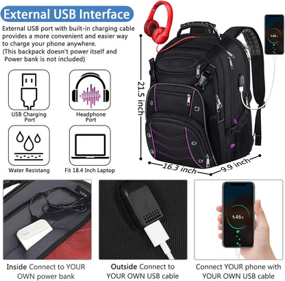 VECKUSON Unisex 18.4 Inch Laptop Backpack, Purple Rfid, For College Students And Adults