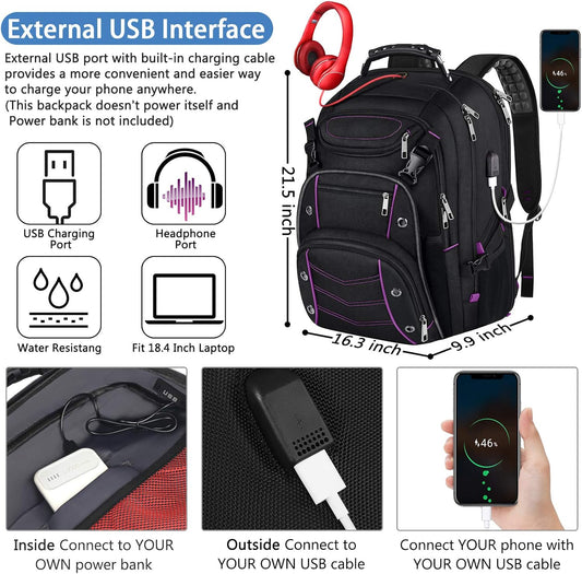 VECKUSON Unisex 18.4 Inch Laptop Backpack, Purple Rfid, For College Students And Adults