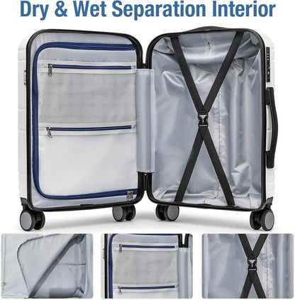 KYME Carry On Luggage 22x14x9 Airline Approved with TSA Lock Hard Shell Carry On Suitcase Lightweight Suitcases with Wheels Small Luggage for Men Women,Carry-On 20 Inch,White