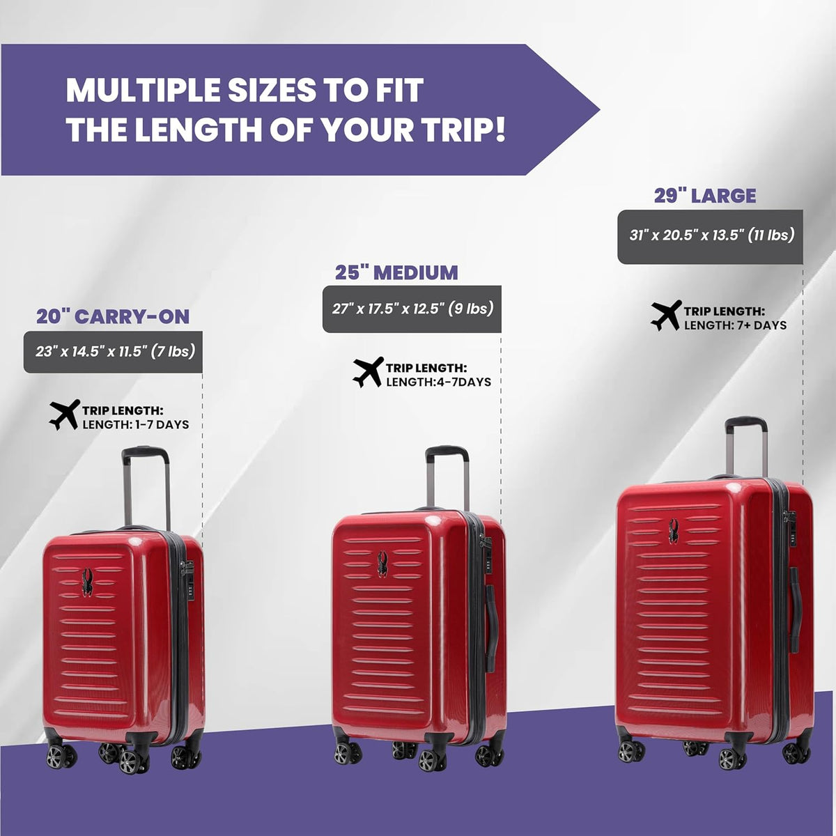 Spyder Rails 29 Inch Expandable Hardside Upright Suitcase with 360° Spinner Wheels, TSA Approved Lock, Red