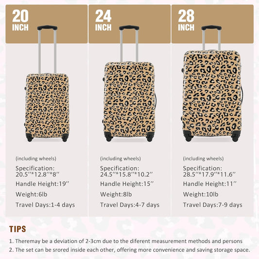 Merax Luggage Sets 3 Piece, Hardside Expandable Suitcase Set with Spinner Wheels, Lightweight Leopard Luggage 20+24+28 IN,Leopard Brown