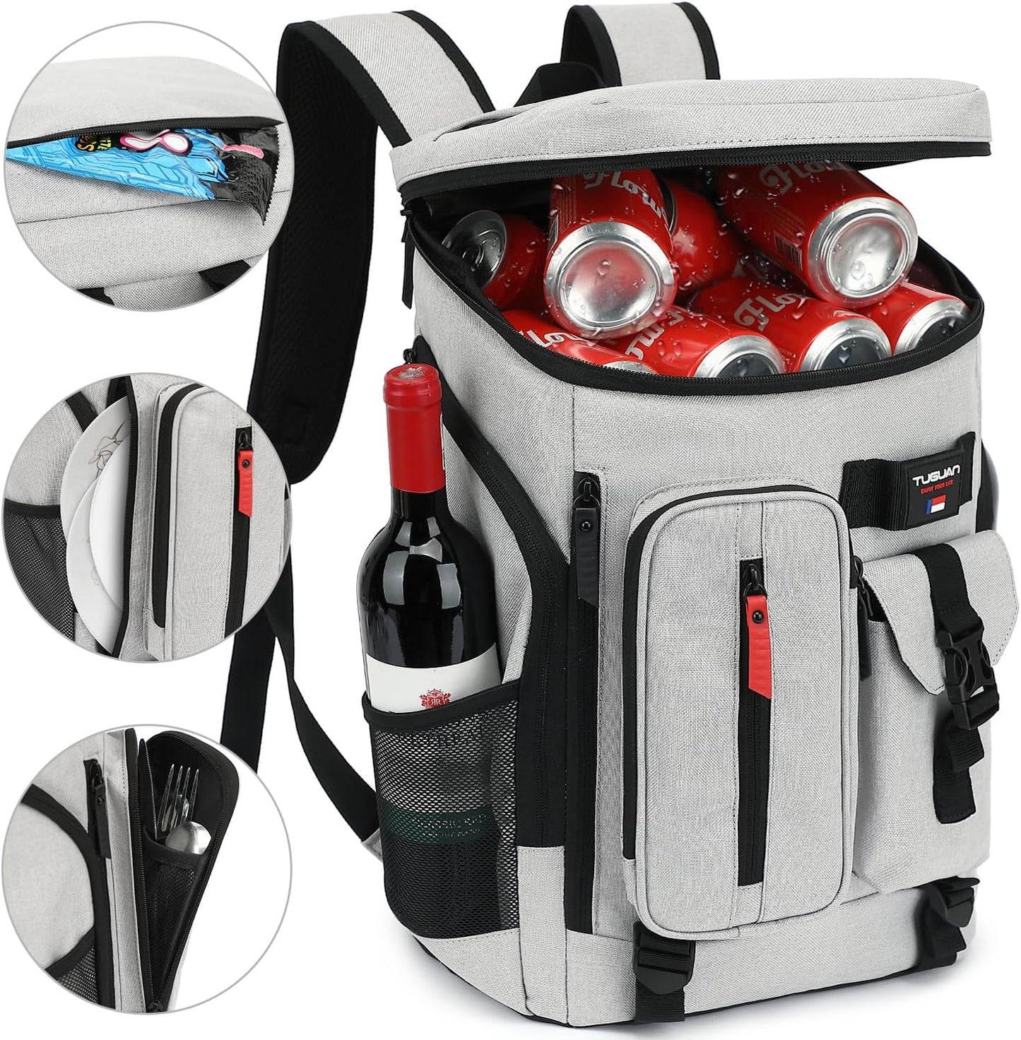 TUGUAN Cooler Backpack 36 Cans Insulated Leak Proof Lightweight Lunch Backpack for Men Work Portable Travel Thermal Bag Compartment Camping Hiking Beach Pincnic Cooler for Women