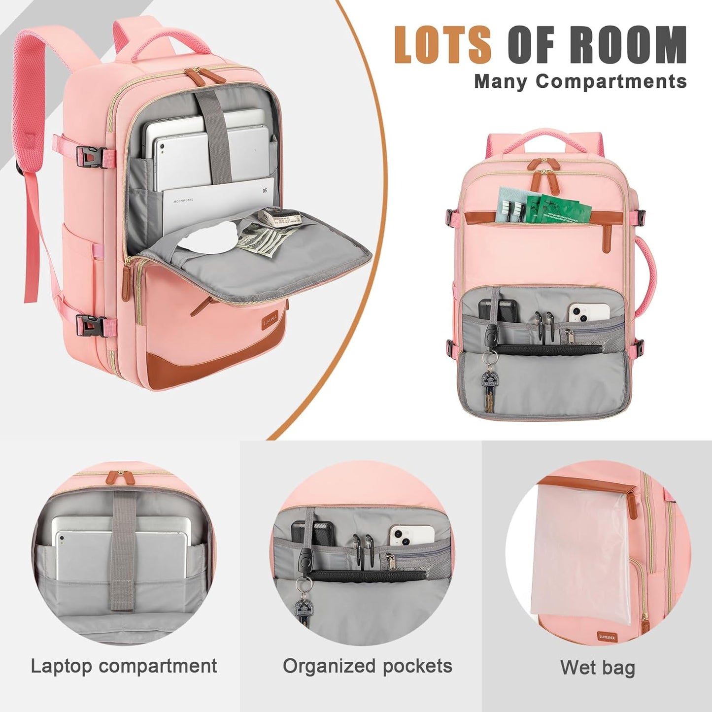 40L Travel Backpack with USB Charging Port, Water-Resistant Carry On Backpack for Men Women, Business Laptop Backpack for Trips & Commutes, Fits 15.6/17.3 Inch Laptop