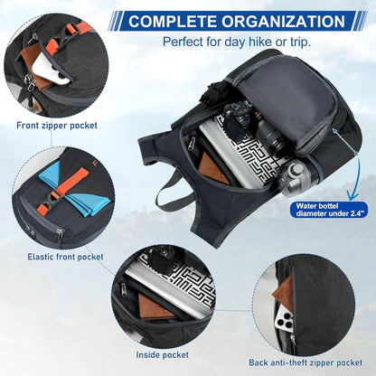 FIORETTO 20L Hiking Backpack for Women Men Mini Packable Backpack Lightweight Small Daypack for Camping Travel Outdoor, Black