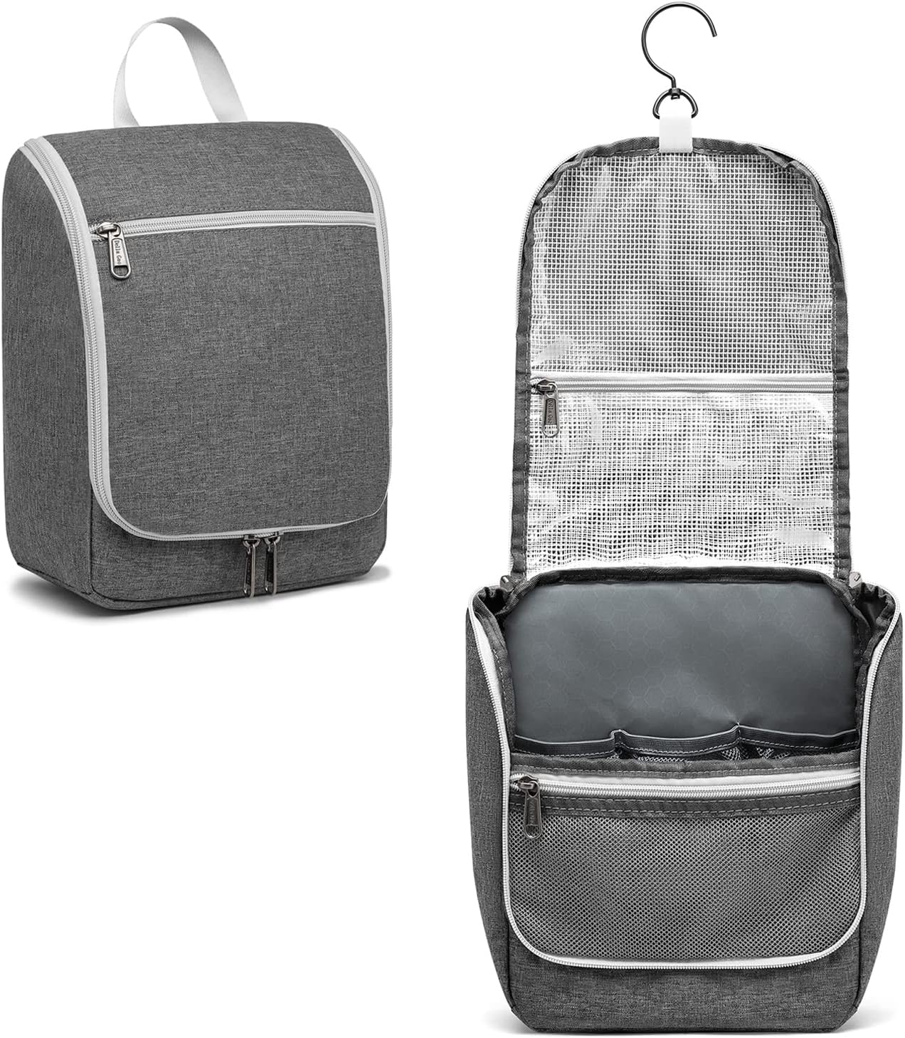 Della Gao Travel Hanging Toiletry bag for Men & Women, Water-resistant Sturdy Nylon Toiletries Organizer for Cosmetics, Makeup Brushes, Shaving Tools, Bathroom Bag, Grey