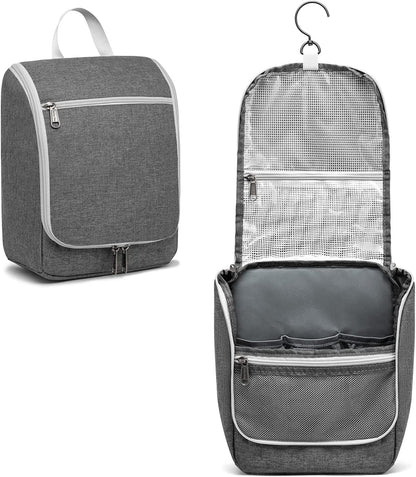 Della Gao Travel Hanging Toiletry bag for Men & Women, Water-resistant Sturdy Nylon Toiletries Organizer for Cosmetics, Makeup Brushes, Shaving Tools, Bathroom Bag, Grey