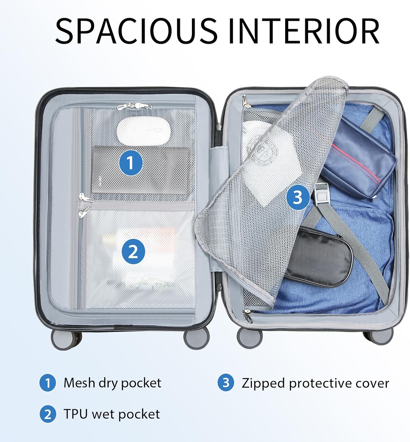 KROSER Hardside Expandable Carry On Luggage with Spinner Wheels & Built-in TSA Lock, Durable Suitcase Rolling Luggage with USB Port, Carry-On 20-Inch, Light Blue