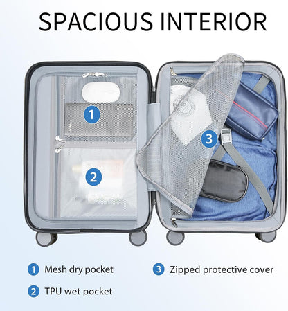 KROSER Hardside Expandable Carry On Luggage with Spinner Wheels & Built-in TSA Lock, Durable Suitcase Rolling Luggage with USB Port, Carry-On 20-Inch, Lake Blue