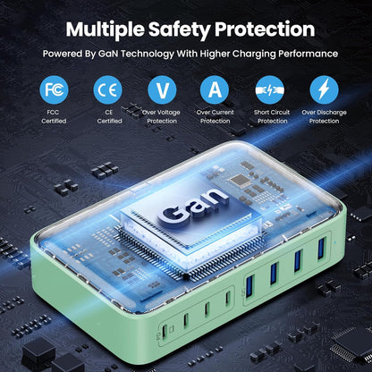 USB C Charger 200W USB C Charger Block GaN III 8-Port Fast Charging Station PD 65W Laptop Charger Adapter Compatible with MacBook Pro/Air,DELL,HP Surface,iPhone 15/14/13,Galaxy S23/22 (G)