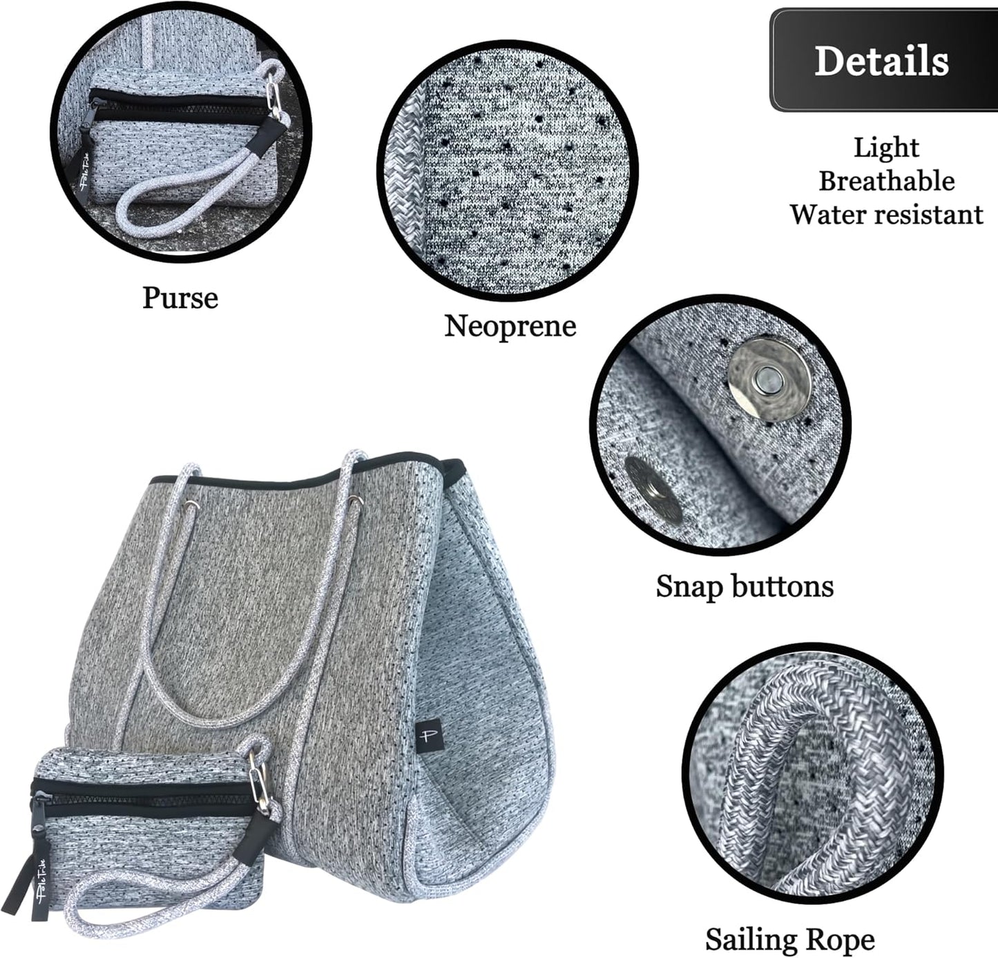 Pole Tribe Neoprene Tote - Large Beach, Gym, Travel Bag & Wallet, Water-Resistant, Durable, Lightweight, Sailor Rope Design