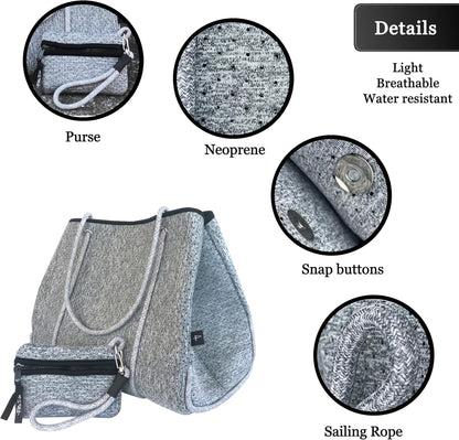 Pole Tribe Neoprene Tote - Large Beach, Gym, Travel Bag & Wallet, Water-Resistant, Durable, Lightweight, Sailor Rope Design