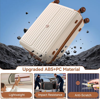 Hoteel 3 Piece Luggage Set with Spinner Wheels (4-YEAR WARRANTY), Carry on Luggage for Travel with TSA Lock, Hardshell ABS+PC Suitcase Set, 20" Suitcase + Expandable Duffel Bag + Cosmetic Bag(Beige)