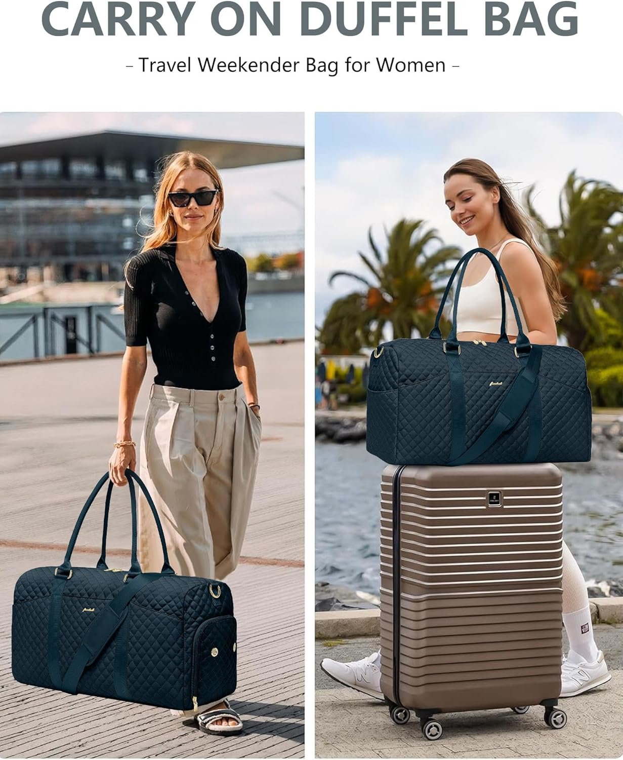 Weekender Travel Duffle Bag for Women - Carry on Bag with Shoe Compartment Overnight Bags with Toiletry Bag Wet Pocket Weekend Traveling Yoga Gym Hospital Bags for Labor and Delivery Blue