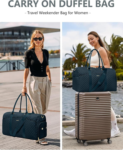 Weekender Travel Duffle Bag for Women - Carry on Bag with Shoe Compartment Overnight Bags with Toiletry Bag Wet Pocket Weekend Traveling Yoga Gym Hospital Bags for Labor and Delivery Blue