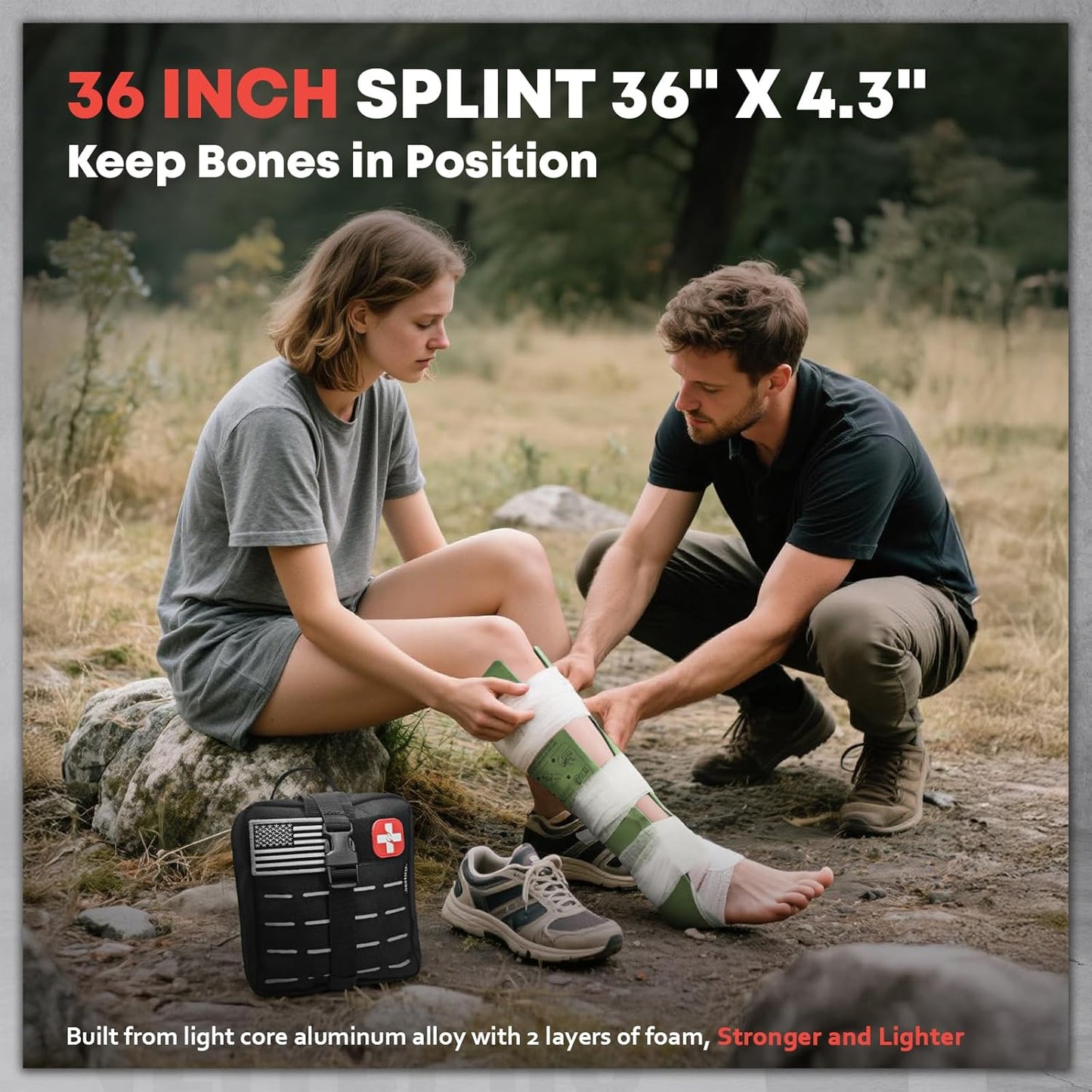 Advanced Trauma First Aid Kit - Emergency Camping Gear with Tourniquet, Compression Bandage, 36" Splint | Portable Survival Gear for Outdoor, Home, Camping- Gift for Husband Dad and Wife-Black