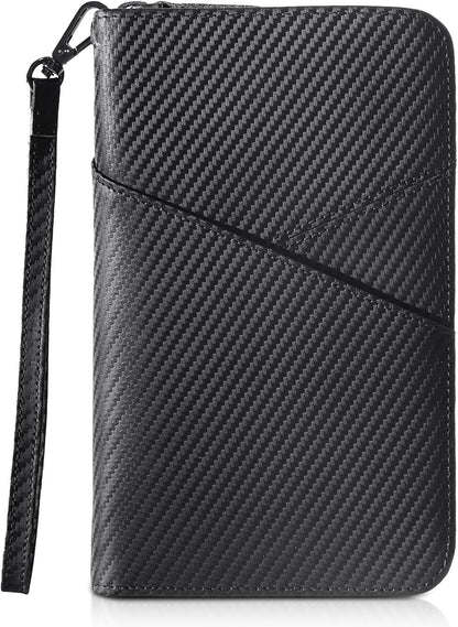 Polare Full Grain Leather Passport Holder With YKK Zipper RFID Blocking Travel Document Organizer Ticket Holder Cover Case Holds 2 Passports (Carbon Black)