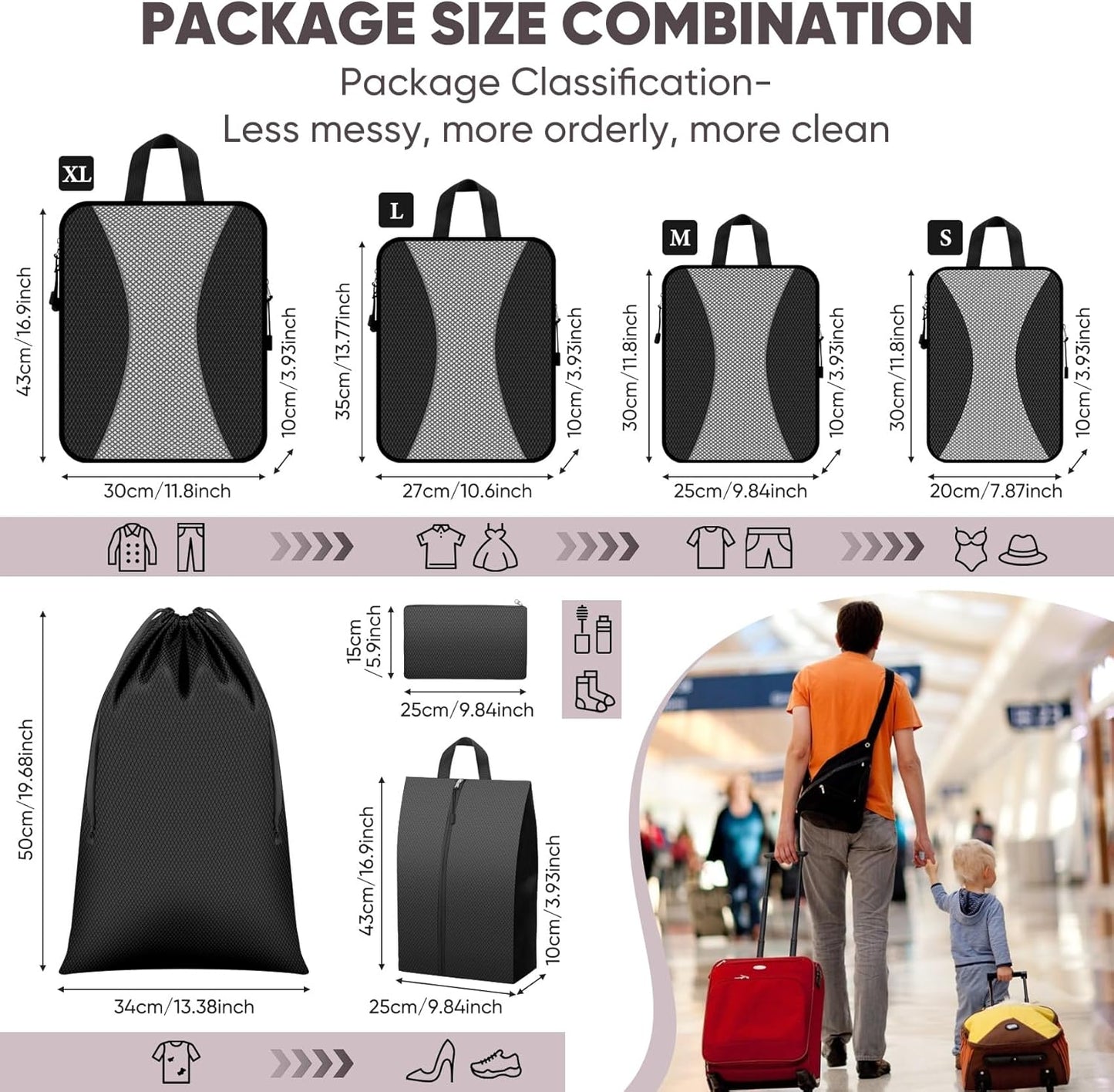 8 Set Compression Packing Cubes for Travel, Packing Cubes Compression Travel Accessories Expandable Packing Organizers for Carry on Luggage Suitcase (Gray)