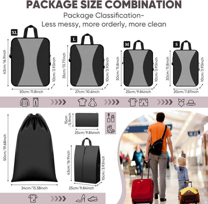 8 Set Compression Packing Cubes for Travel, Packing Cubes Compression Travel Accessories Expandable Packing Organizers for Carry on Luggage Suitcase (Gray)