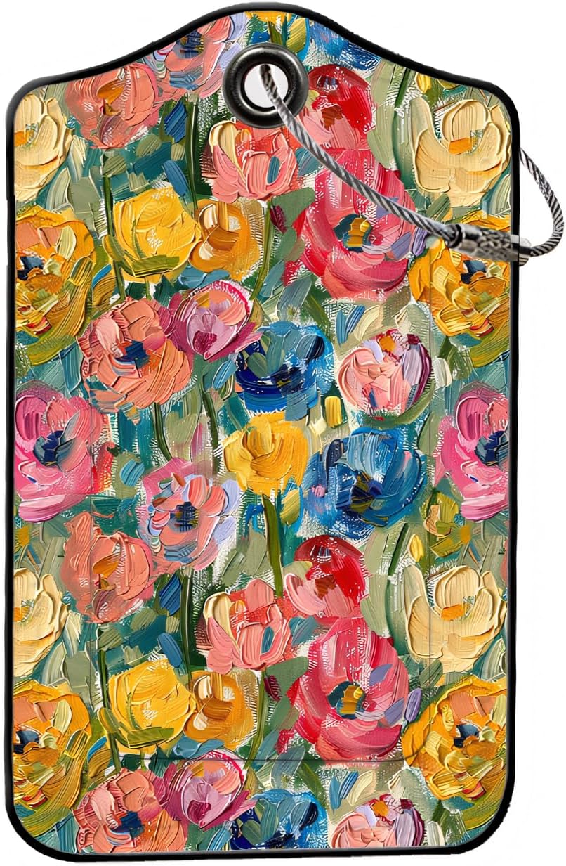 Luggage Tags for Suitcases, 2-Pack PU Leather for Cruise & Travel, Baggage ID Tags with Privacy Cover & Address Card, Durable Metal Ring, Kids Adults Travel Accessories, Impressionist Blooms